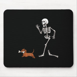 Funny Halloween Dackel und Skelett Mousepad