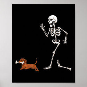 Funny Halloween Dackel und Skelett Poster