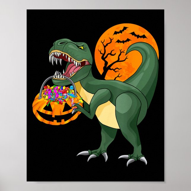 Funny Halloween Dinosaur Pumpkin Y T Rex Boys Kids Poster (Vorne)