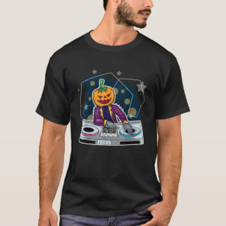 Funny Halloween DJ Pumpkin Turntable Zombie Men W T-Shirt