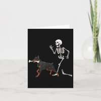 Funny Halloween Doberman Nscher and Skeleton