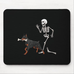 Funny Halloween Doberman Nscher and Skeleton Mousepad