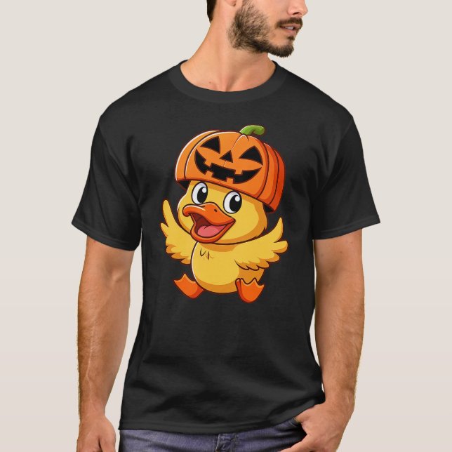Funny Halloween Duck Pumpkin Cartoon Hat T-Shirt (Vorderseite)