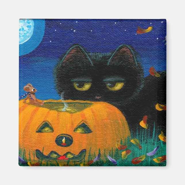 Funny Halloween Fall Cat Mouse Art Creationarts Magnet (Vorne)
