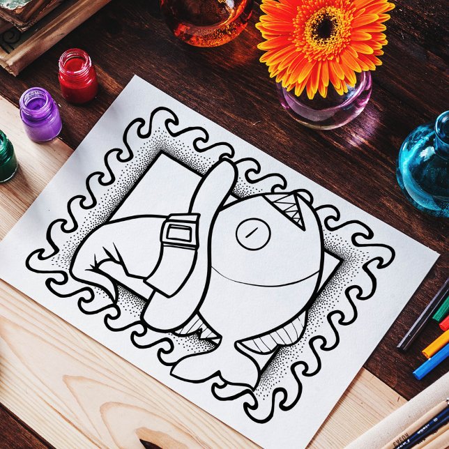 Funny Halloween Fish Coloring Page Poster (Von Creator hochgeladen)