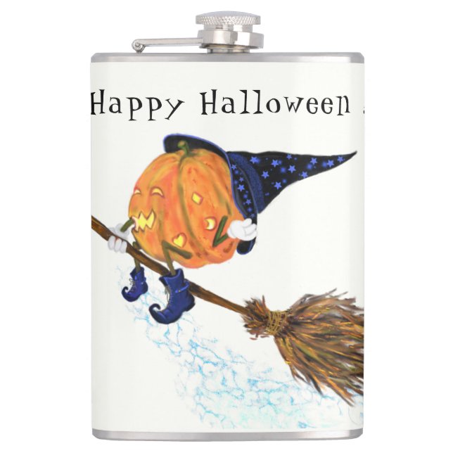 Funny Halloween Flask Hexenkürbis Flying Flachmann (Vorderseite)