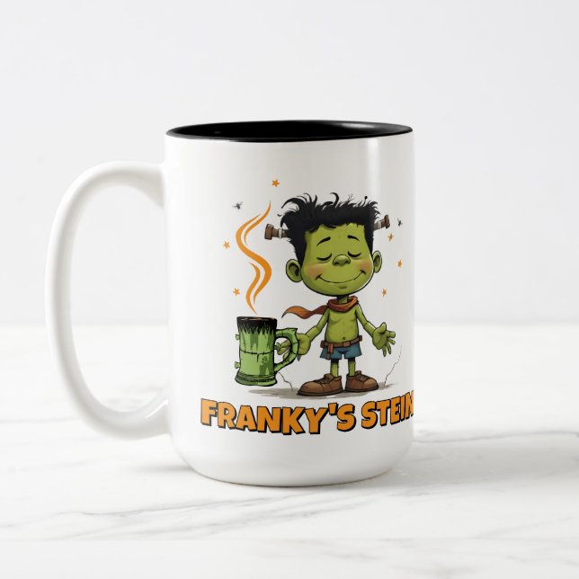 Funny Halloween Franky's Stein Monster Coffee Tass Zweifarbige Tasse (Links)