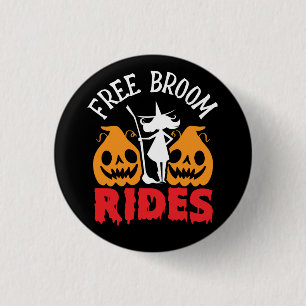 Funny Halloween Free Broom Rides Hexenkürbis Button