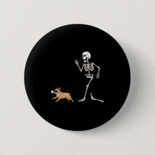Funny Halloween French Bulldog and Skeleton Button