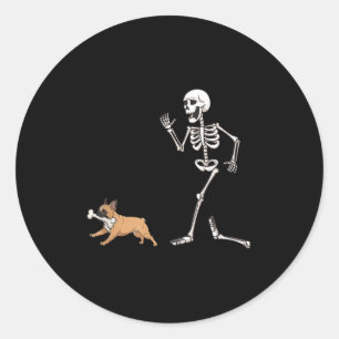 Funny Halloween French Bulldog and Skeleton Runder Aufkleber