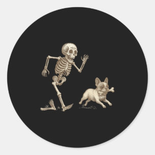 Funny Halloween French Bulldog Skeleton Soky Seaso Runder Aufkleber