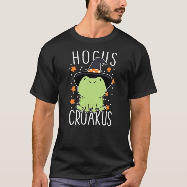 Funny Halloween Frog Cute Hocus Croakus Witch Hat T-Shirt (Vorderseite)