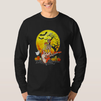 Funny Halloween Funny Skeleton Playing Guitar Pump T-Shirt
