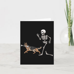 Funny Halloween German Shepherd and Skeleton Karte