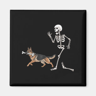 Funny Halloween German Shepherd and Skeleton Magnet