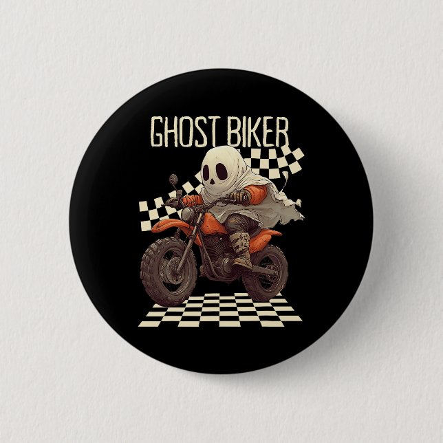 Funny Halloween Ghost Biker auf Motorrad Button (Vorderseite)