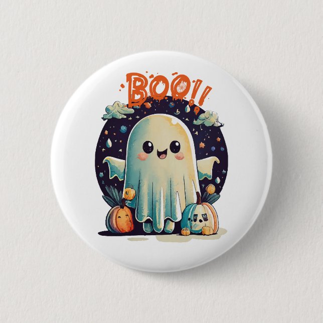 Funny Halloween Ghost Boo in Galaxy Button (Vorderseite)