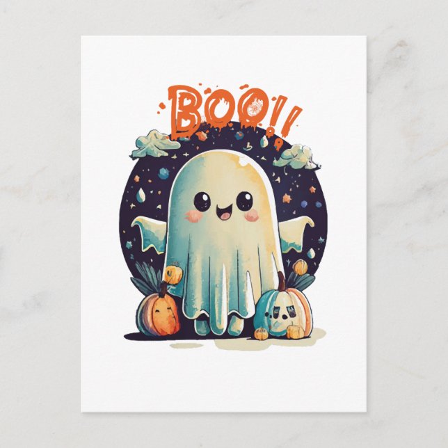 Funny Halloween Ghost Boo in Galaxy Postkarte (Vorderseite)