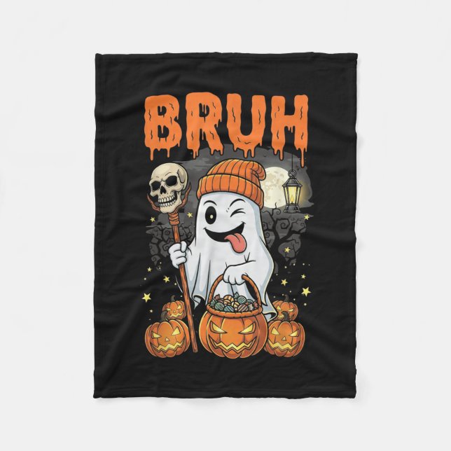 Funny Halloween Ghost Bruh Candy Ghost Costume Men Fleecedecke (Vorderseite)