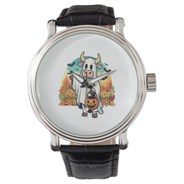 Funny Halloween Ghost Cow Armbanduhr (Vorderseite)