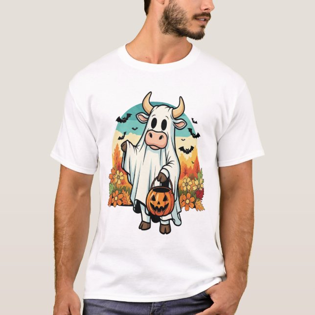 Funny Halloween Ghost Cow T-Shirt (Vorderseite)