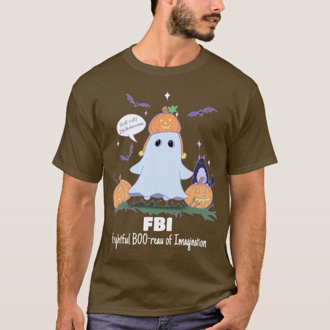 Funny Halloween Ghost FBI Cartoon T - Shirt (Vorderseite)