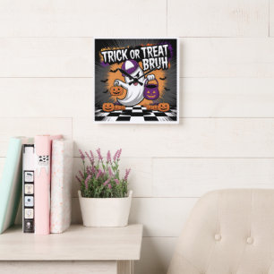 Funny Halloween Ghost & Pumpkins Quadratische Wanduhr