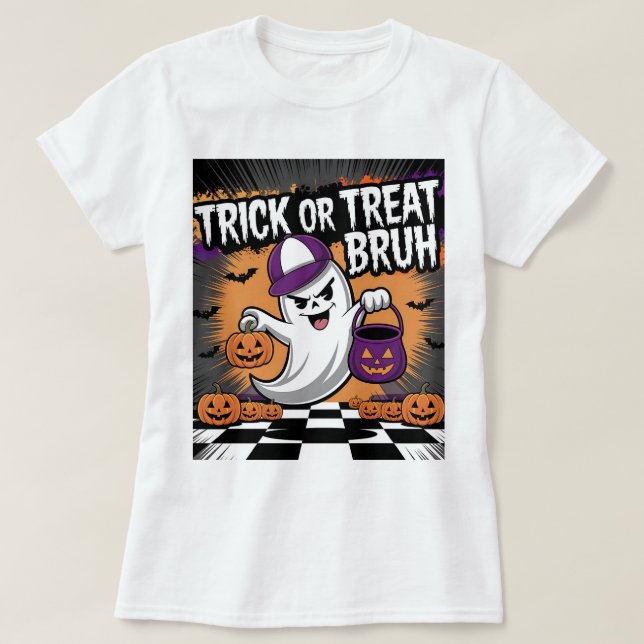 Funny Halloween Ghost & Pumpkins T-Shirt (Design vorne)