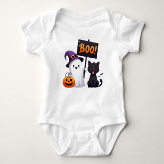 Funny Halloween Ghost und Unbeeindruckter Cat-Cart Baby Strampler