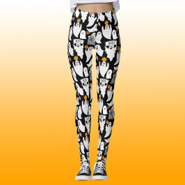 Funny Halloween Ghosts Black and White Gemustert Leggings