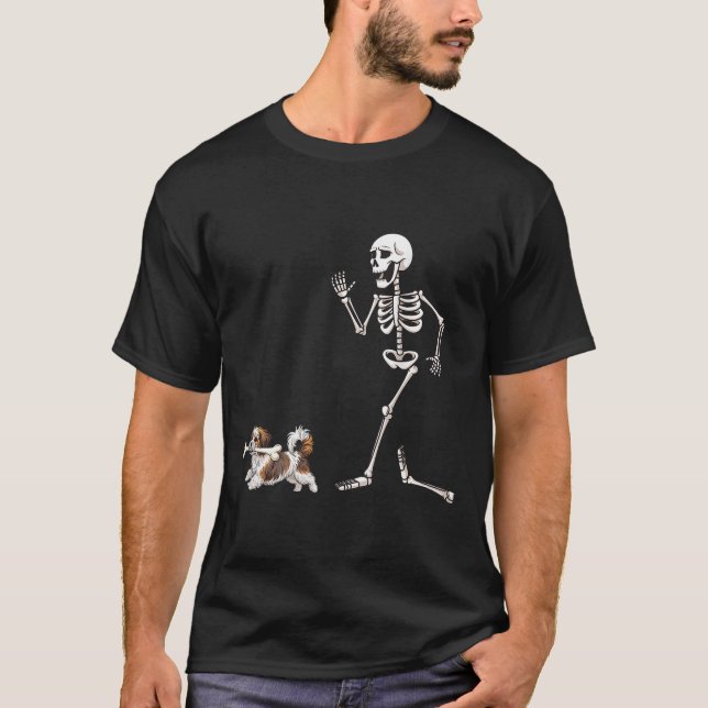 Funny Halloween Havanese and Skeleton T-Shirt (Vorderseite)