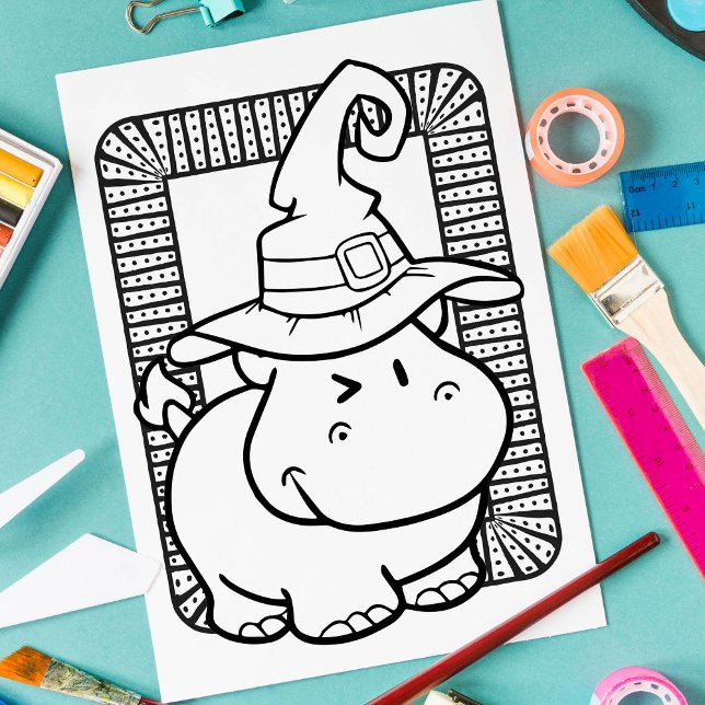 Funny Halloween Hippo Coloring Page Poster (Von Creator hochgeladen)
