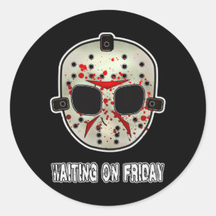 Funny Halloween Hockey Maske Gewartet Freitag Runder Aufkleber