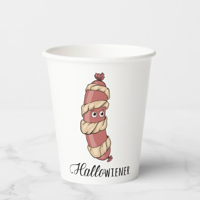 Funny Halloween Hotdog Mummy Hallowiener Puff Pappbecher (Vorderseite)