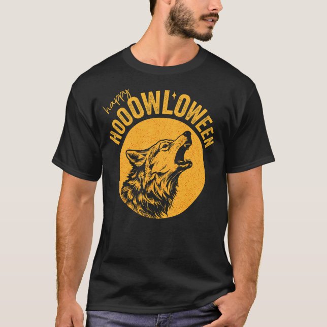 Funny halloween Howl-o-ween beautiful wolf howling T-Shirt (Vorderseite)