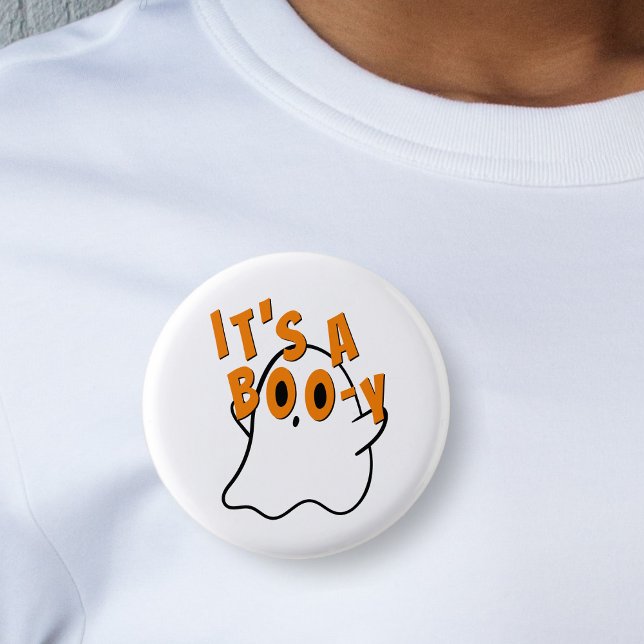 Funny Halloween ist ein Baby-Geist-Baby-Gender Button (it's a boy ghost Halloween baby shower gender reveal white button pin)