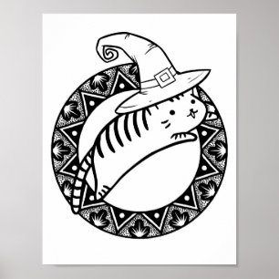 Funny Halloween Jumping Cat Coloring Page Poster