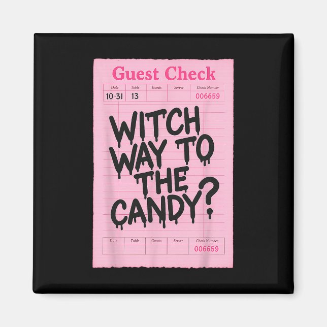 Funny Halloween Karo Hexe zum Candy Magnet (Vorne)