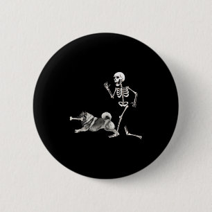 Funny Halloween Keeshond and Skeleton Button