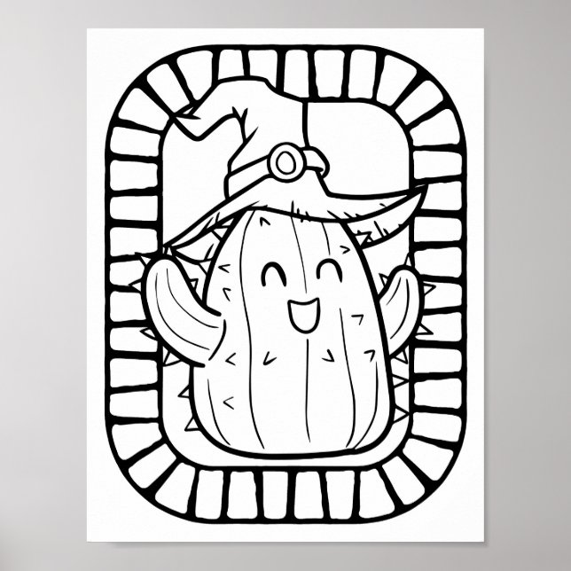 Funny Halloween Lächelnde Cactus Coloring Page Poster (Vorne)