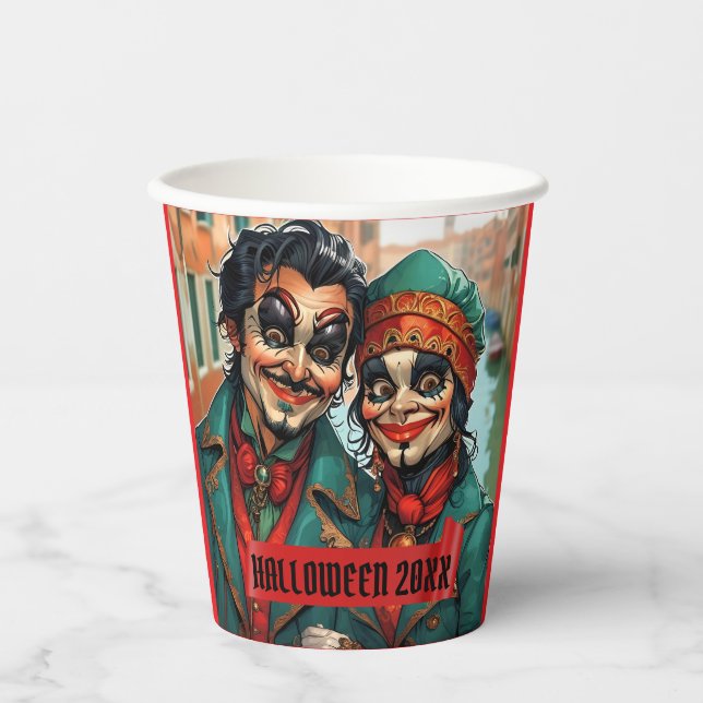 Funny Halloween Make-up Face Karikaturenpaar Pappbecher (Vorderseite)