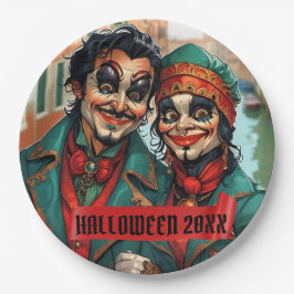 Funny Halloween Make-up Face Karikaturenpaar Pappteller