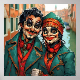 Funny Halloween Make-up Face Karikaturenpaar Poster