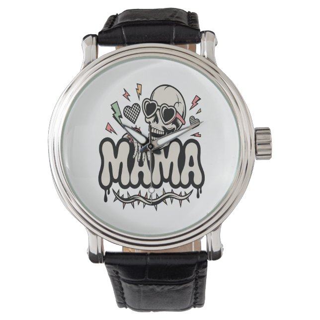 Funny Halloween Mama Cool Skull Armbanduhr (Vorderseite)