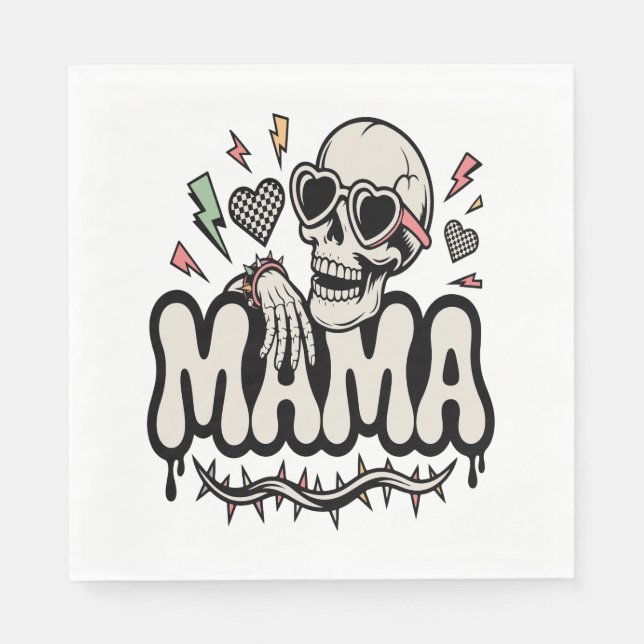 Funny Halloween Mama Cool Skull Serviette (Vorderseite)