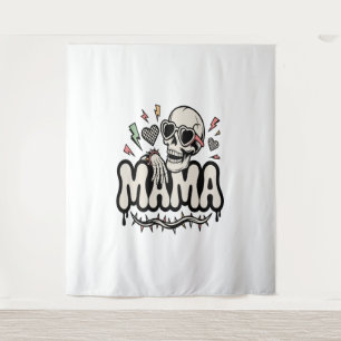 Funny Halloween Mama Cool Skull Wandteppich