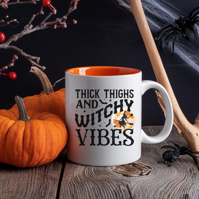 Funny Halloween Mug With Black Witch & Full Moon Zweifarbige Tasse (Von Creator hochgeladen)