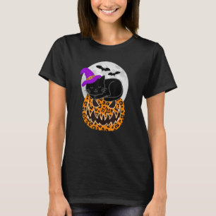 Funny Halloween Niedlich Hexenkatze Leopard Pumpki T-Shirt