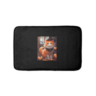 Funny Halloween Niedlich Orange Cat mit Wizard Hat Badematte