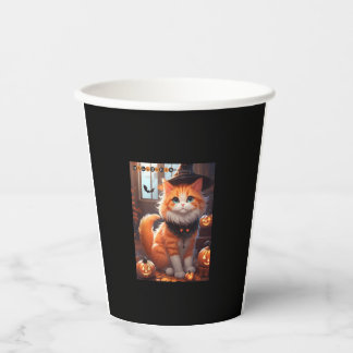 Funny Halloween Niedlich Orange Cat mit Wizard Hat Pappbecher